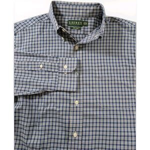 Ralph Lauren Shirt Men's 16.5 Blue Plaid No Iron Button Down Long Sleeve Pocket